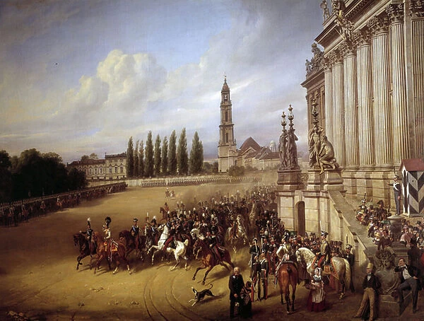 Parade in Postdam. Painting by Franz Kruger (1797-1857) ec all. 1817. hs  /  t