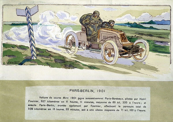 The Paris - Berlin race in 1901, drawing by Ernest Montaut (1878-1909)
