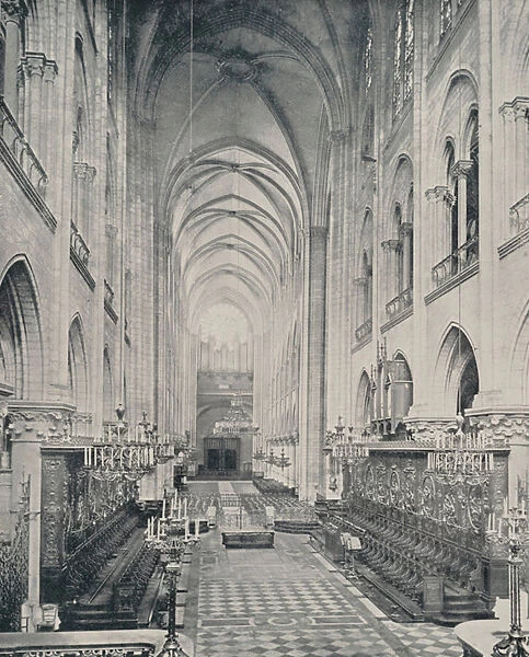 Paris: The Interior of the Notre Dame Cathedral (b  /  w photo)