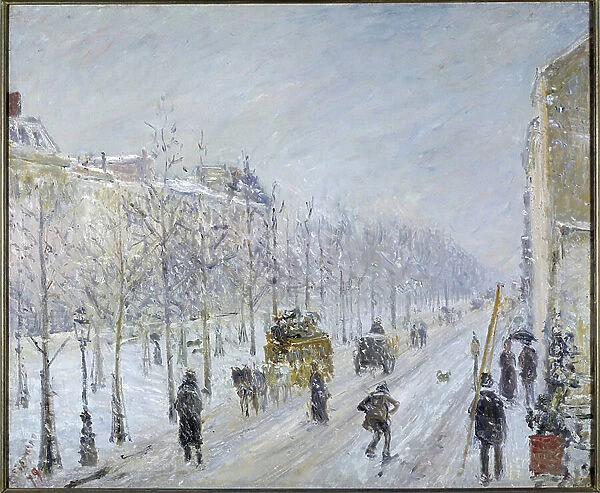 Parisian Boulevard with snow, 1879 (oil on canvas)