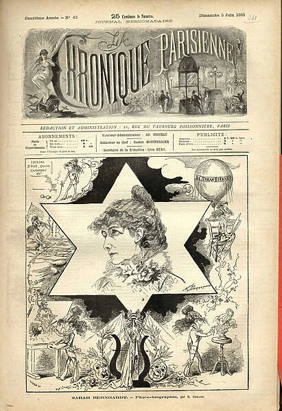 Parisian Chronicle, 1881_5_8 - Illustration by Henri Demare (1846-1888): Bernhardt Sarah