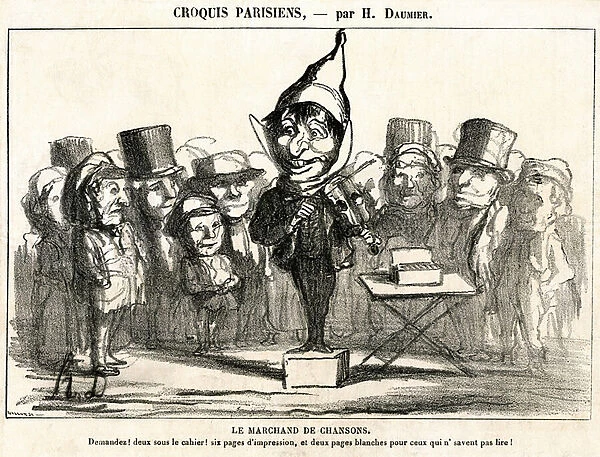Parisian sketches: the song dealer, 1858 (illustration)