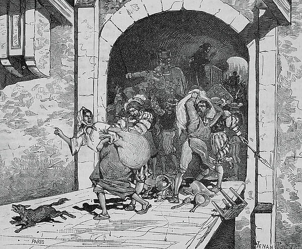 Parisians flee the epidemic of plague in 1544 (engraving)