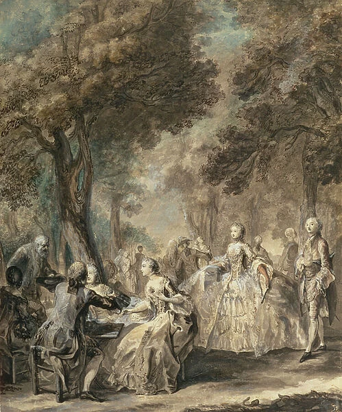 Parisians out for a Walk, 1760-1 (pen and ink, wash, w  /  c and gouache)