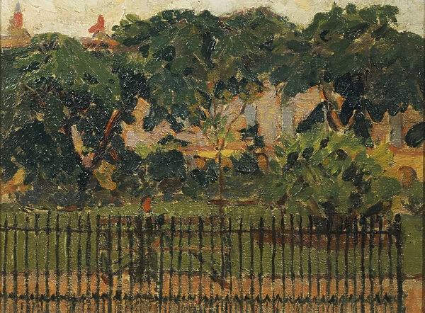 The Park Railings, Mornington Crescent (oil on canvas)