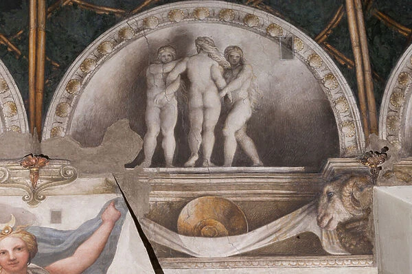 Parma, Former Monastery of St. Paul, Chamber of the Abbess or of St Paul or of Giovanna da Piacenza, the vault: frescoes on the theme of Diana by Antonio Allegri, known as il Correggio (1518-9)