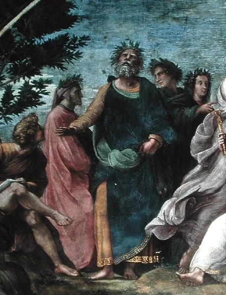 The Parnassus, detail of Homer, Dante and Virgil, in the Stanze della Segnatura, 1510-11
