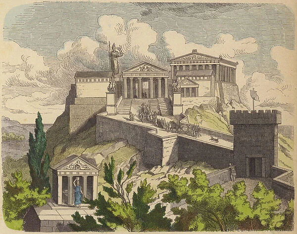 The Parthenon on the Acropolis, Athens (coloured engraving)