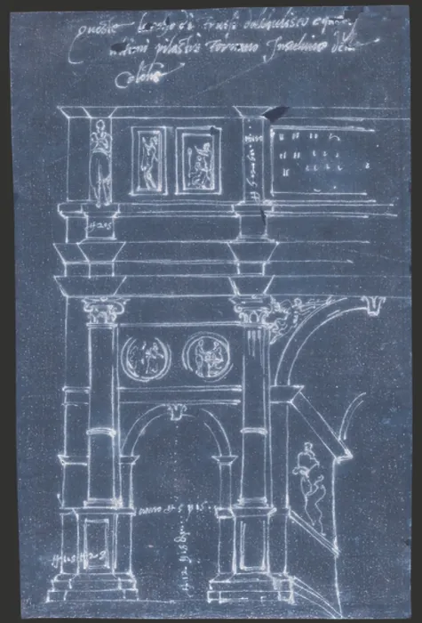 Framed Print : A partial elevation of the Arch of Constantine, Rome (pen and brown ink, on oiled tracing paper)