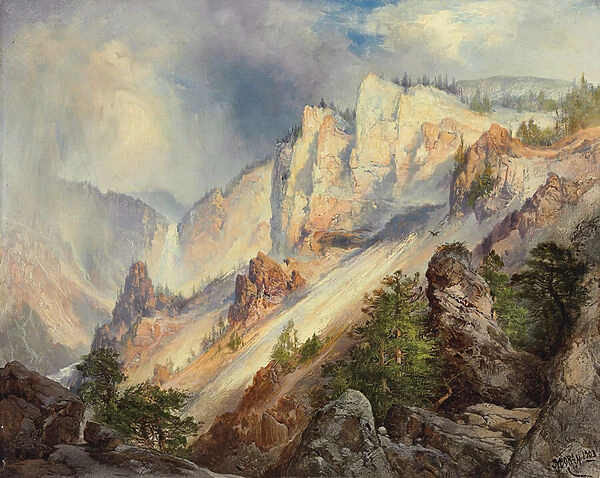 A Passing Shower in the Yellowstone Canyon, 1903 (oil on canvas)