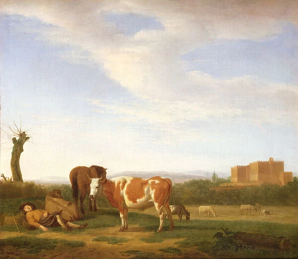 A Pastoral Landscape with a Sleeping Herdsman, 17th century