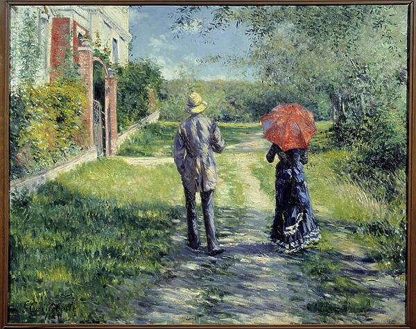 Path up. Couple walking in the countryside. Painting by Gustave Caillebotte (1848-1894)