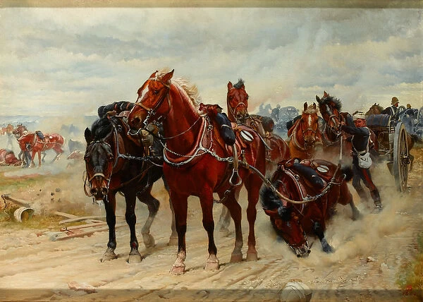 Patient Heroes, a Royal Horse Artillery Gun Team in action, 1882 circa (oil on canvas)