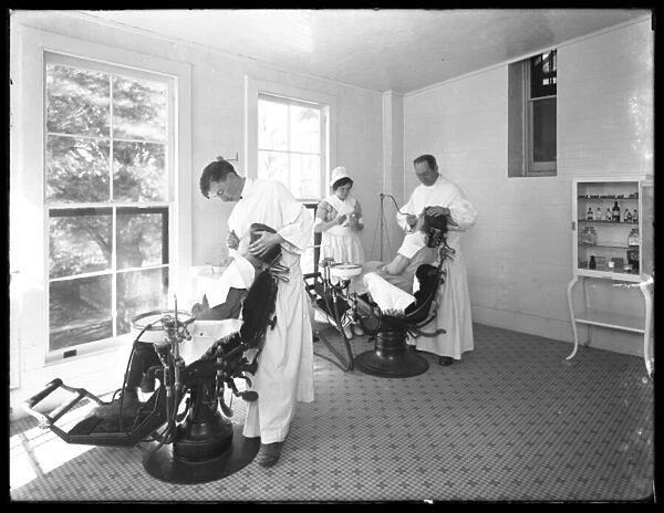 Two patients being examined, Dentists room, Seton Hospital, Spuyten Duyvil, Bronx