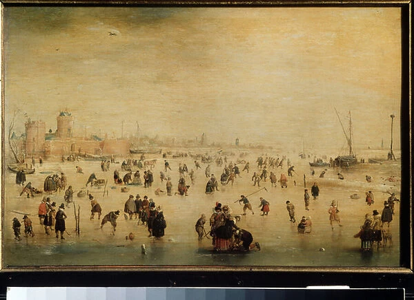 'Patineurs sur glace'(Winter scene) (ec. hollandaise) Peinture de Hendrick Avercamp (1585-1634) 1615 environ Moscou, musee des Beaux Arts Pouchkine