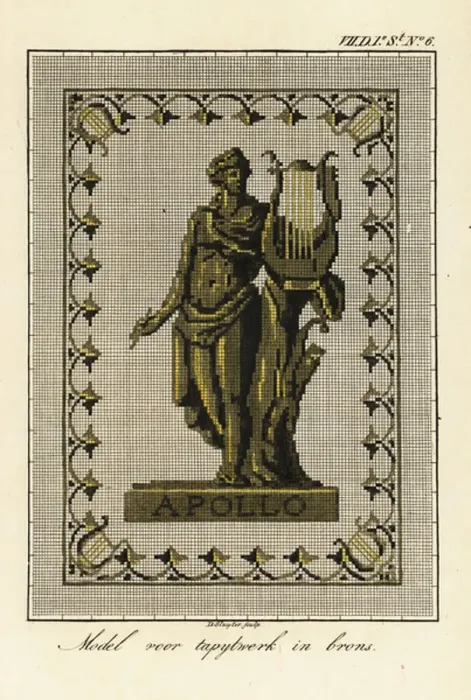 Framed Print : Pattern for a tapestry in bronze thread of Apollo with lyre or cithara