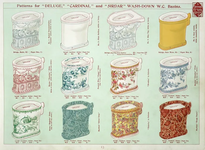 Framed Print : Patterns for Wash-Down W.C. Basins, from Twyford's XXth Century Catalogue, c.1902-04 (colour litho)
