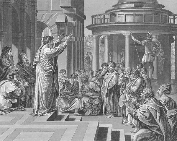 Paul preaching at Athens, Acts, Chapter 17, Verses 16-34 (engraving)