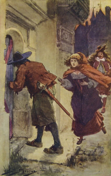 Without pausing to think, Dorcas made a rush towards him (colour litho)