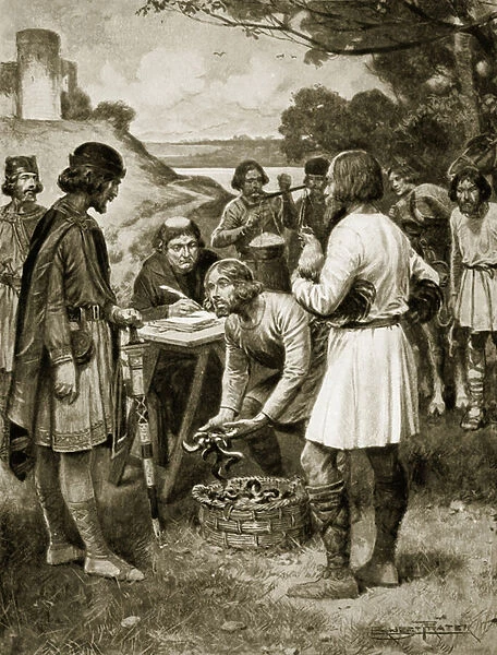 Paying rent in Saxon times, illustration from Hutchinson