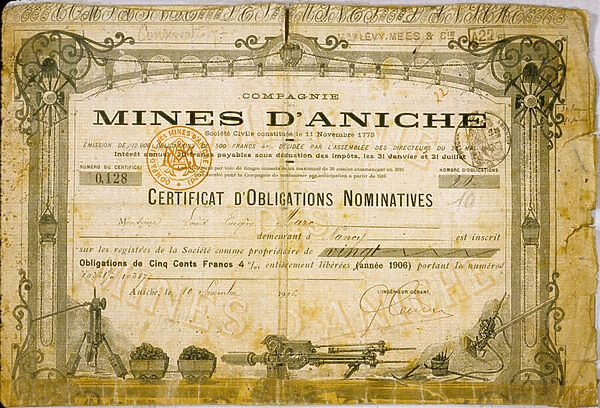 Payment Bond, Aniche Coal Mine, 1906 (litho)