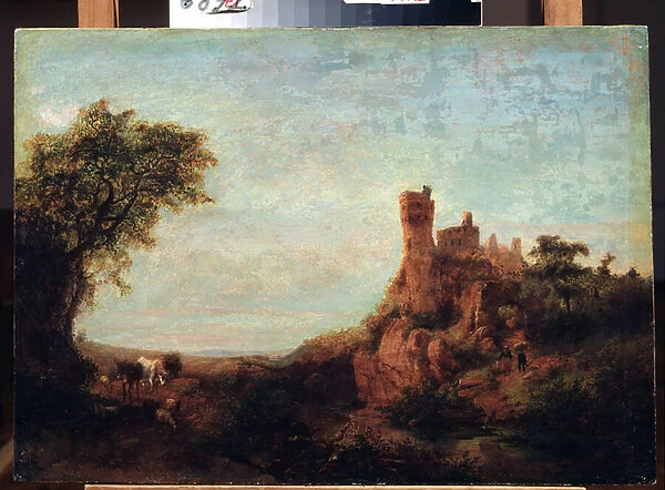 'Paysage au chateau'(Landscape with a castle) Peinture d Oswald Achenbach (1827-1905) State Art Museum, Toula