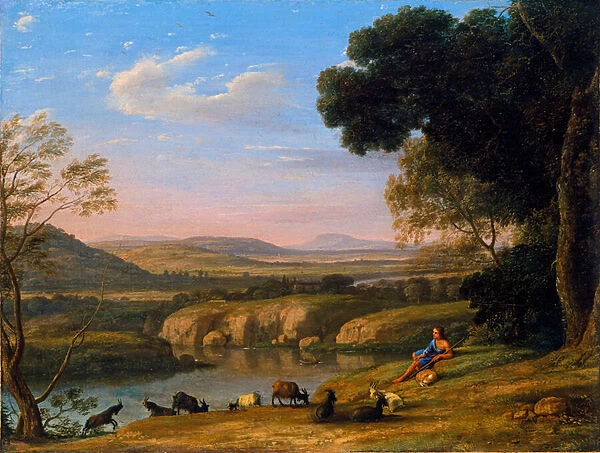 'Paysage au chevrier'(River landscape with Goatherd) Peinture de Claude Lorrain (1600-1682) vers 1645 - Oil on canvas Dim 39, 5x53 cm Niedersaechsisches Landesmuseum, Hannover