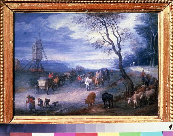 'Paysage au moulin'(Landscape with a windmill) Peinture de Jan Brueghel I (Jean Breughel, Bruegel ou Breugel) dit De Velours (l Aine ou Le Vieux, 1568-1625) 1603 Moscou, musee Pouchkine