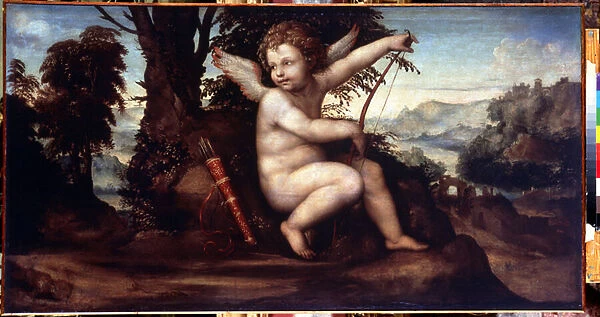 Paysage avec Cupidon (Landscape with Cupid) - Peinture de Giovanni Antonio Bazzi, dit Le Sodoma (1477-1549) - Huile sur toile, 68 x 129 cm, vers 1510 - Ecole de Sienne, Renaissance italienne - Musee de l Ermitage, Saint Petersbourg