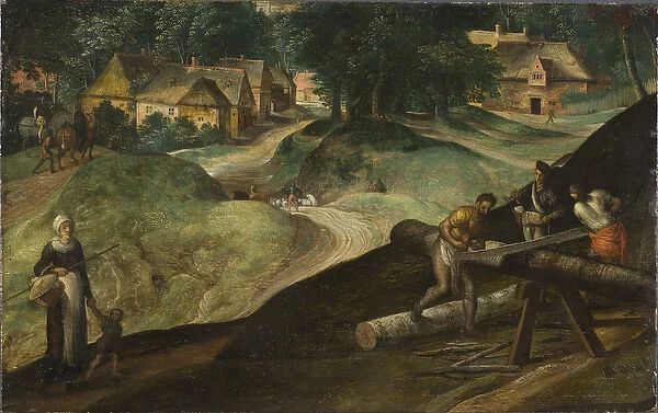 Paysage avec des hommes sciant du bois - Landscape with Men Sawing Timber, by Mostaert