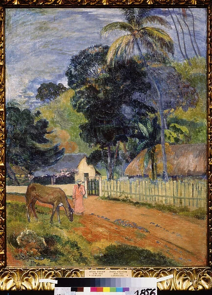 'Paysage, un cheval sur la route'(Landscape. A Horse on a Road) Peinture de Paul Gauguin (1848-1903) 1899 Postimpressionnisme Dim. 94x73 cm Musee Pouchkine Moscou