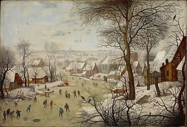 Paysage d hiver avec un piege a oiseau - Winter landscape with a Bird Trap, by Brueghel, Pieter, the Younger (1564-1638). Oil on wood, 1631. Dimension : 56, 5x39 cm. Muzeul National Brukenthal, Sibiu