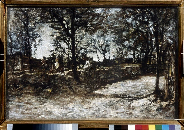 Paysage. Fontainebleau. Peinture de Adolphe Thomas Joseph Monticelli (1824-1886). Huile sur toile. Impressionnisme. Dim : 39x60cm. Musee Pouchkine, Moscou