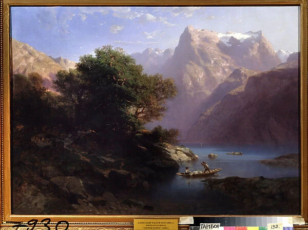 'Paysage de montagne avec lac en Suisse'(Mountain lake) Peinture de Alexandre Calame (1810-1864) 1860 Regional Art Gallery, Tambov Russie