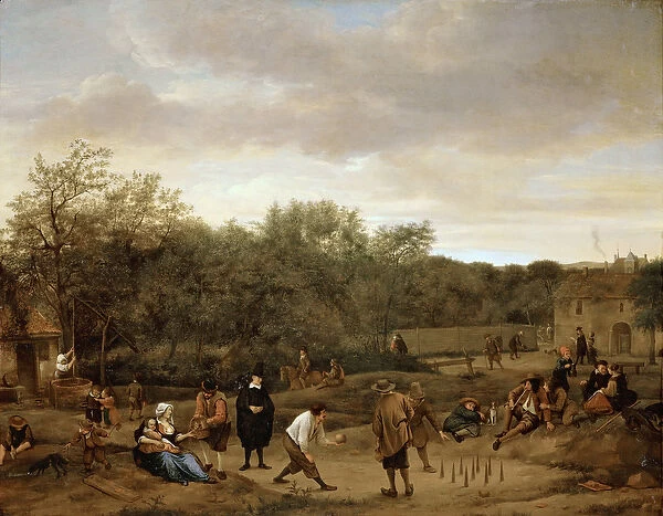 Paysans jouant aux quilles - Peasants playing bowling, by Steen, Jan Havicksz (1626-1679)