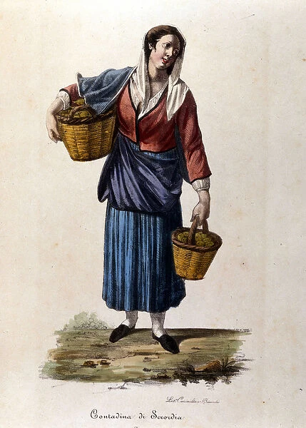 A peasant from the city of Scordia in Sicily Engraving of the 19th century