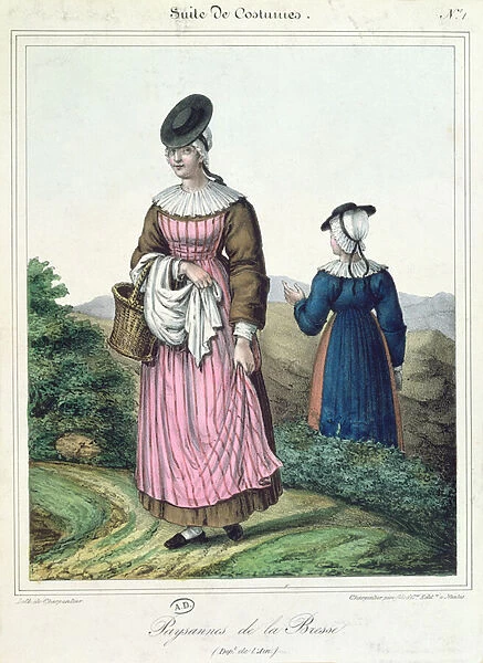 Peasant costumes from the Bresse area, 1845 (colour litho)