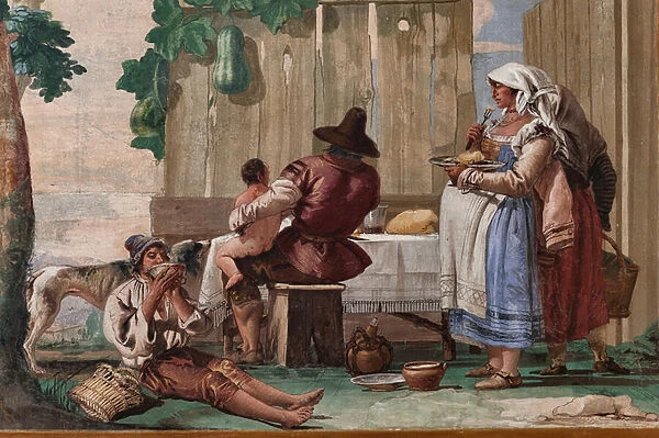 Peasant Family at Table, from the Room of Rustic Scenes, in the Foresteria (Guesthouse) 1757 (fresco)