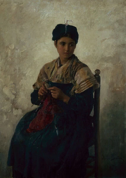 Peasant Girl Knitting, 1873 (oil on canvas)