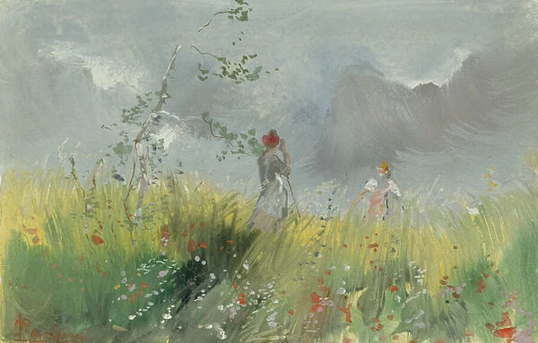 Peasant Girls in a Poppy Field (w  /  c and bodycolour on paper)
