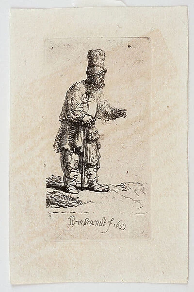The peasant with a high hat leaning on a stick, 1639 (Etching)