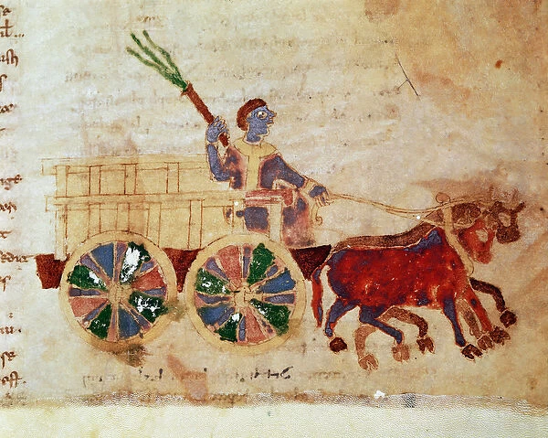 A peasant on a miniature cart from the manuscript 'De Universo'