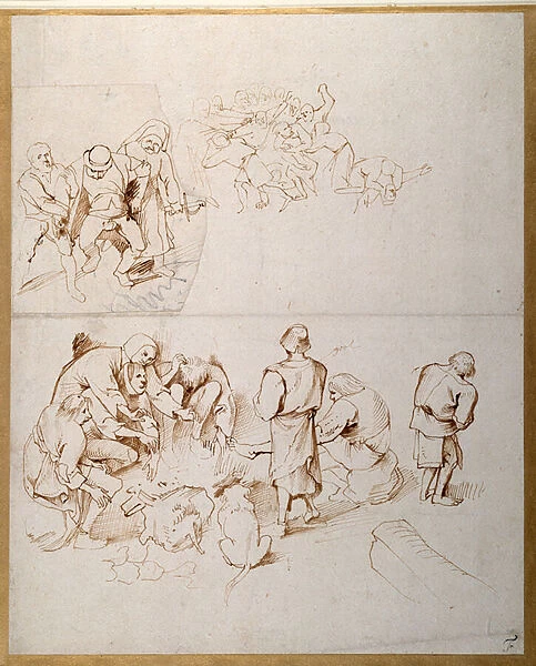 Three peasant scenes (pen & ink on paper)