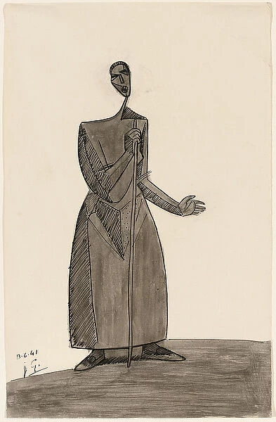 Peasant with a Staff, 1941 (pen and black ink, grey wash and pencil on paper)