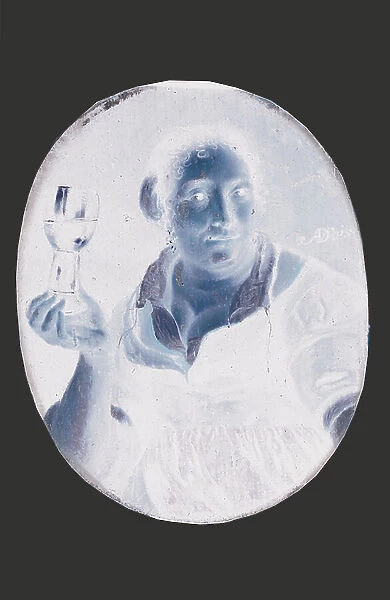 A peasant woman holding a glass of wine (oil on panel)