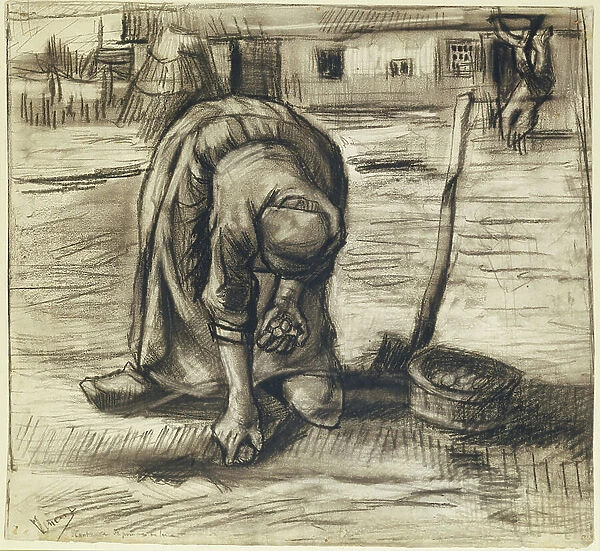 Peasant Woman Planting Potatoes, c.1885 (black chalk & charcoal on paper)