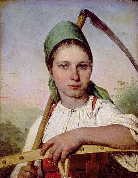 Peasant Woman with a Scythe and Rake, c. 1825 (oil on panel)
