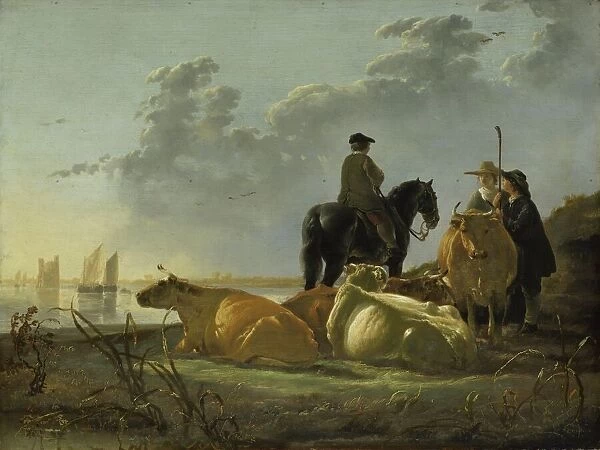 Peasants and Cattle by the River Merwede, c. 1655-60 (oil on panel)