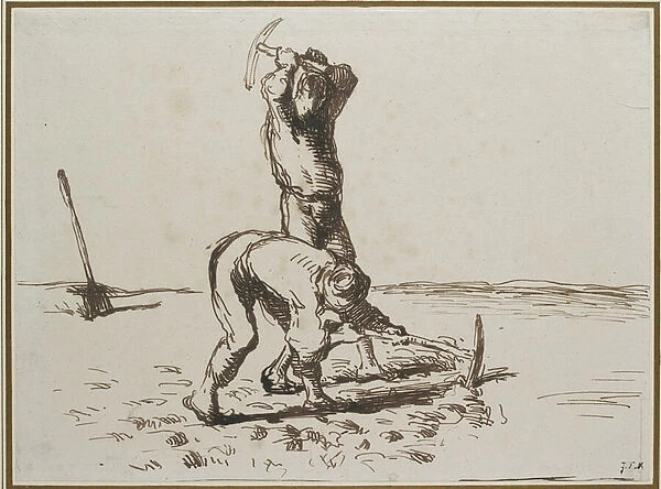 Two Peasants digging with Pickaxes, c. 1844 - 1846 (pen