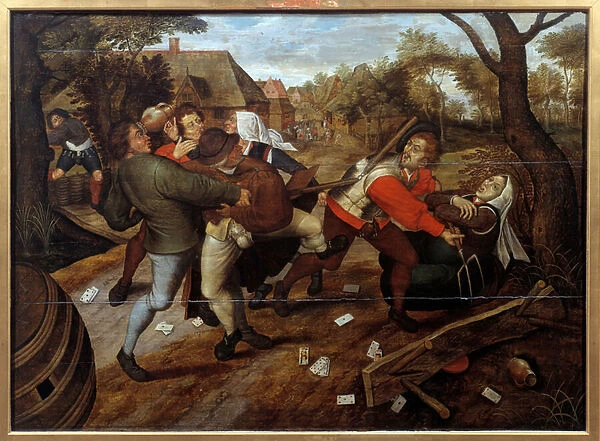 Peasants fight after a game of classes. Painting by Pieter Li the Jeune dit Brueghel d Enfer (Breughel, Bruegel or Breugel) (1564-1638) 1620 Montpellier, Musee Fabre